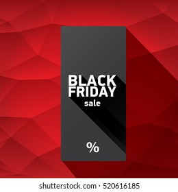 vector Black Friday sales tag or label on red geometric background. Black Friday red sale poster or background