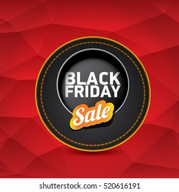 vector Black Friday sales tag or label on red geometric background. Black Friday red sale poster or background