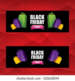 vector Black Friday sales tag or label on red geometric background. Black Friday red sale poster or background