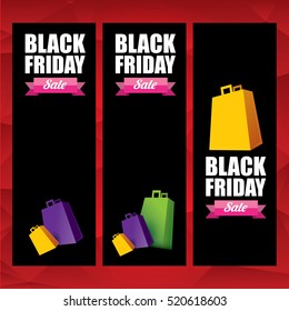 vector Black Friday sales tag or label on red geometric background. Black Friday red sale poster or background