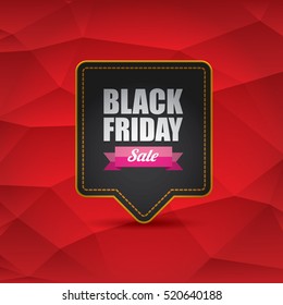 vector Black Friday sales tag or label on red geometric background. Black Friday red sale poster or background