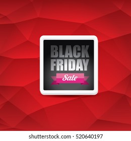 vector Black Friday sales tag or label on red geometric background. Black Friday red sale poster or background