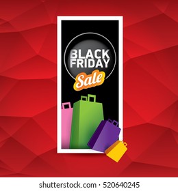vector Black Friday sales tag or label on red geometric background. Black Friday red sale poster or background