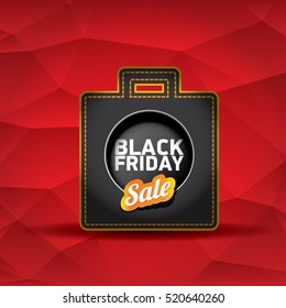 vector Black Friday sales tag or label on red geometric background. Black Friday red sale poster or background