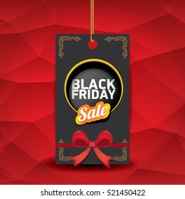 vector Black Friday sales tag or label on red geometric background. Black Friday red sale poster or background