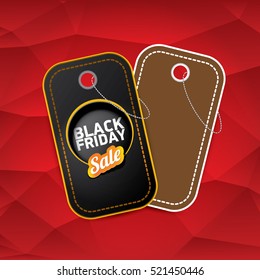 vector Black Friday sales tag or label on red geometric background. Black Friday red sale poster or background