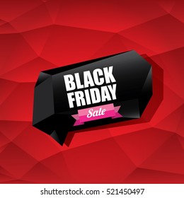 vector Black Friday sales tag or label on red geometric background. Black Friday red sale poster or background