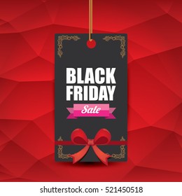 vector Black Friday sales tag or label on red geometric background. Black Friday red sale poster or background