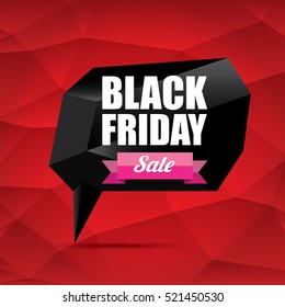 vector Black Friday sales tag or label on red geometric background. Black Friday red sale poster or background