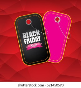 vector Black Friday sales tag or label on red geometric background. Black Friday red sale poster or background