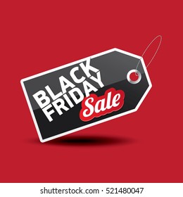 vector Black Friday sales tag or label isolated on red background. Black Friday sale poster or vector background