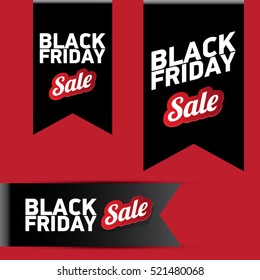 vector Black Friday sales tag or label isolated on red background. Black Friday sale poster or vector background