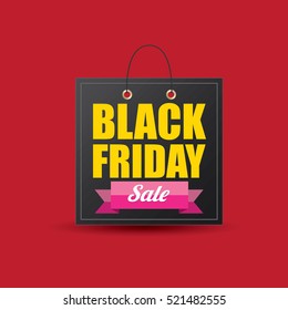 vector Black Friday sales tag or label on red background. Black Friday red sale poster or background