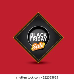 vector Black Friday sales tag or label isolated on red background. Black Friday sale poster or vector background