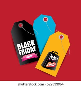 vector Black Friday sales tag or label isolated on red background. Black Friday sale poster or vector background