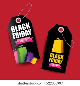 vector Black Friday sales tag or label isolated on red background. Black Friday sale poster or vector background