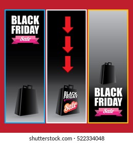 vector Black Friday sales tag or label isolated on red background. Black Friday sale poster or vector background