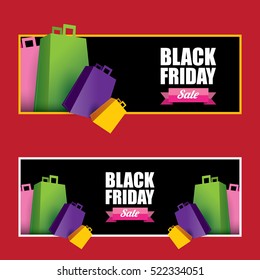 vector Black Friday sales tag or label isolated on red background. Black Friday sale poster or vector background