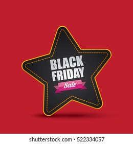 vector Black Friday sales tag or label isolated on red background. Black Friday sale poster or vector background
