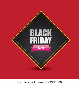 vector Black Friday sales tag or label isolated on red background. Black Friday sale poster or vector background