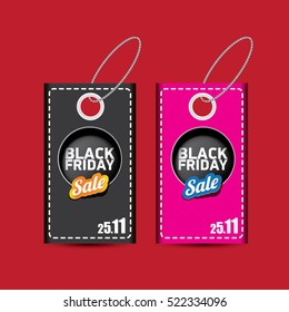vector Black Friday sales tag or label isolated on red background. Black Friday sale poster or vector background