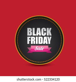 vector Black Friday sales tag or label isolated on red background. Black Friday sale poster or vector background