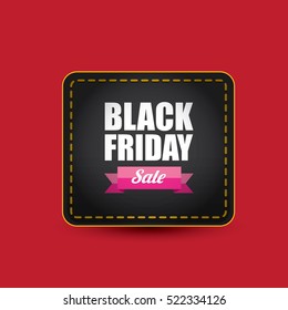 vector Black Friday sales tag or label isolated on red background. Black Friday sale poster or vector background