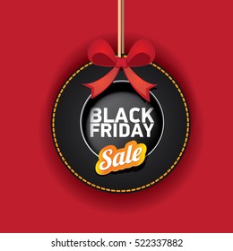vector Black Friday sales tag or label isolated on red background. Black Friday sale poster or vector background