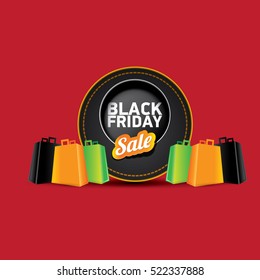 vector Black Friday sales tag or label isolated on red background. Black Friday sale poster or vector background