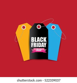 vector Black Friday sales tag or label isolated on red background. Black Friday sale poster or vector background