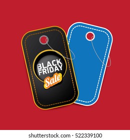 vector Black Friday sales tag or label isolated on red background. Black Friday sale poster or vector background