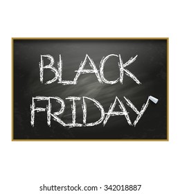 Vector. Black Friday. Black school board with the logo Black Friday. Sales. Black Friday free hand drawing.