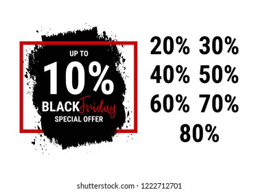 Vector Black Friday special offer banner. Up to 10%. Shopping banner concept with numbers of procent sale