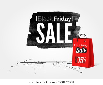 vector Black Friday watercolor banner with splashes of ink and shopping bag