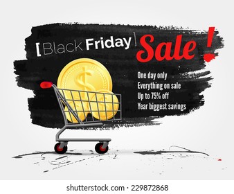vector Black Friday watercolor banner with splashes of ink and shopping cart