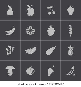 Vector black fruits and vegetables icons set