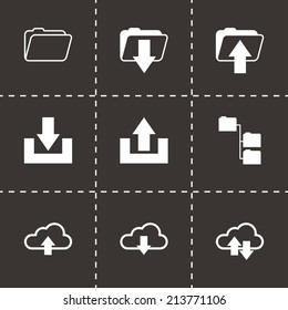 Vector black ftp icons set on black background