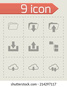 Vector black ftp icons set on grey background