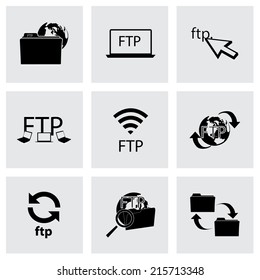 Vector black FTP  icons set on grey background