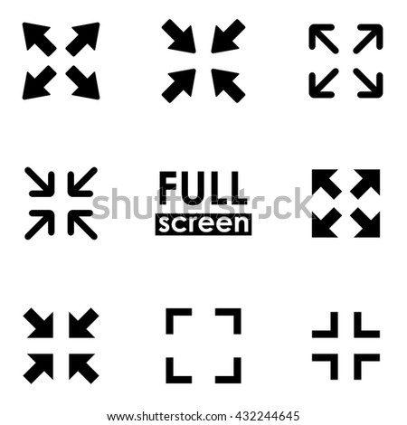 Vector black full screen icon set on white background