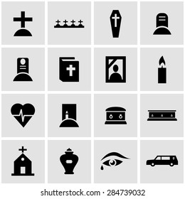 Vector black funeral icon set on grey background