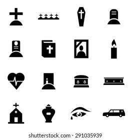 Vector Black Funeral Icon Set. 