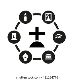 Vector black funeral icon set