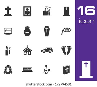 Vector black funeral icons set on white background