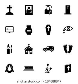 Vector black  funeral icons set on white background