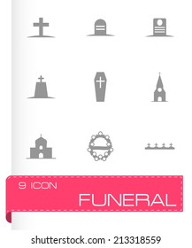 Vector black funeral icons set on white background