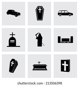 Vector black funeral icons set on grey background