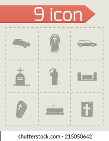 Vector black funeral icons set on grey background