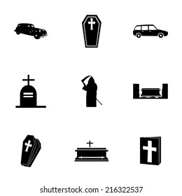 Vector black funeral icons set on white background