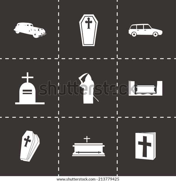 Vector black\
funeral icons set on black\
background